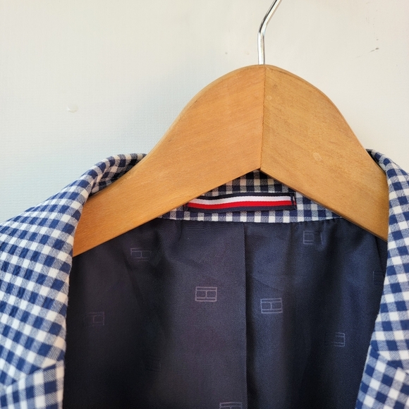 Tommy Hilfiger Navy Blue Gingham Checkered Sports Coat 44R Blazer Preppy Jacket - Picture 7 of 16